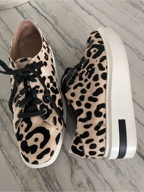 Leopard Print Platform Sneakers - Black and Cream